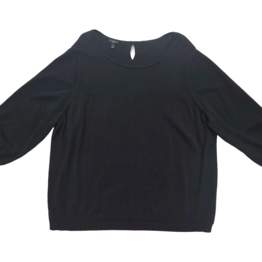Talbots Sweater Black White Bow Back Women Plus 3X Cotton Blend 3/4 Sleeve Scoop